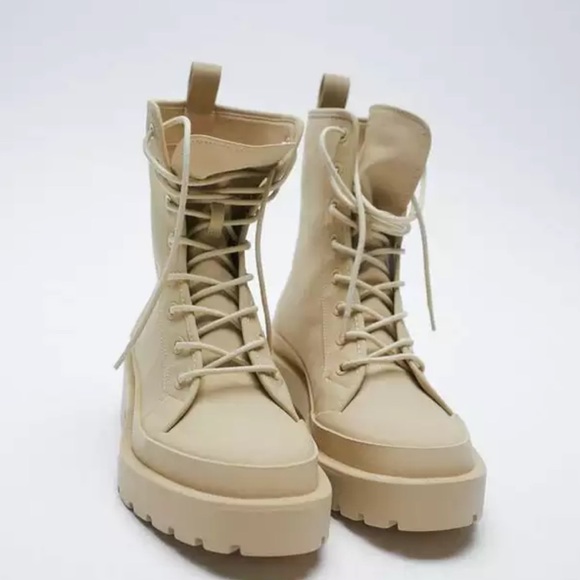zara lace up boots beige